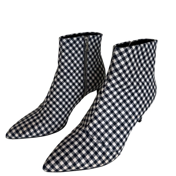 Rag & Bone Beha Gingham Pointed Toe Ankle Boot Blue White Zip Up Heel‎ 9.5 Sz 39 - Picture 1 of 16